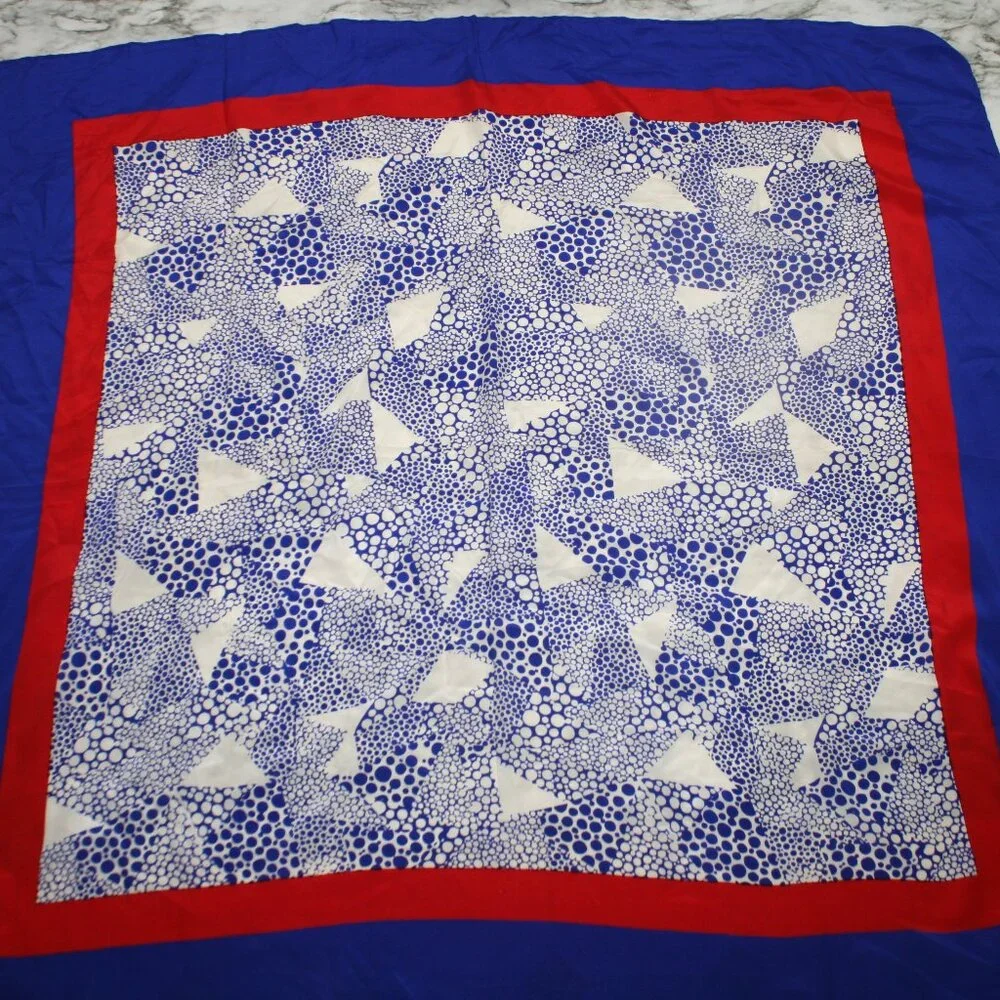VINTAGE THE SILK FARM Scarf Polka Dot Patriotic Stripe Oversized Red White Blue